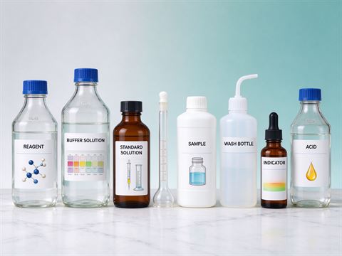 Lab reagents & standard solutions — bottle and container formats