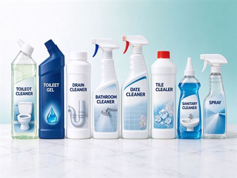 Toilet, bathroom & drain cleaner — bottle and container formats