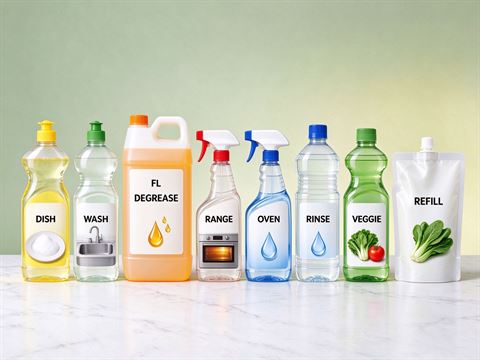 Dish soap & kitchen cleaner — bottle and container formats